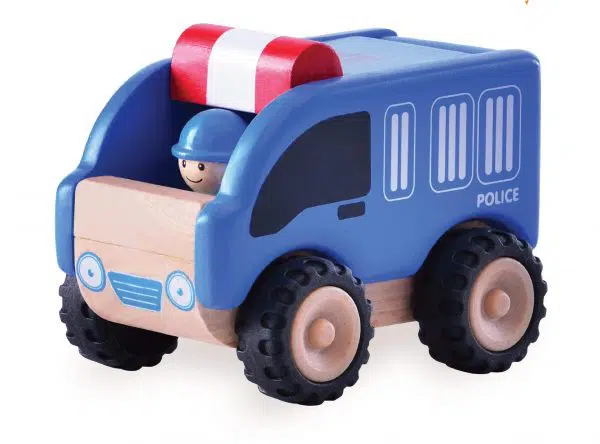 מכונית משטרה כחולה מעץ