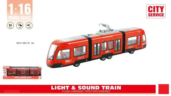 רכבת אדומה עם אורות וצלילים